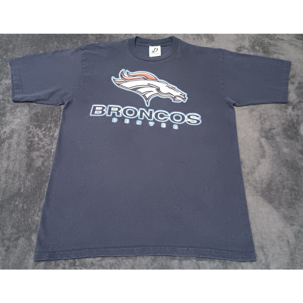 Vintage 90s Denver Broncos Men's Large NFL T-shirt Navy Blue Cotton Tee Dynasty - Picture 6 of 8